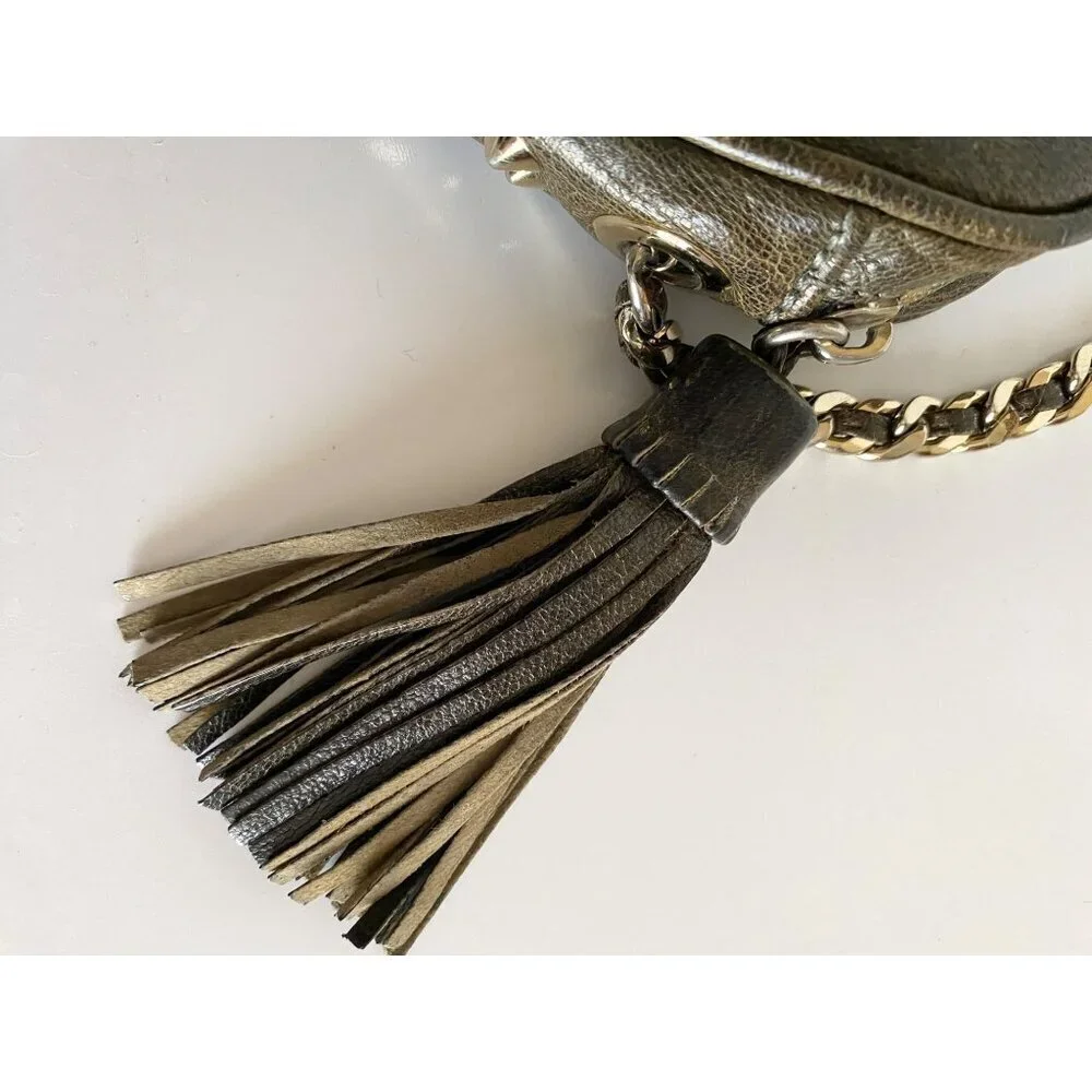 Rebecca Minkoff Leather Studded Crossbody Olive‎ Green Gold Chain + Tassel
